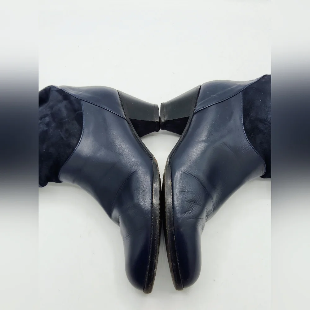 Brunella Italy Vintage Navy Leather & Suede Tall Western Boots Size US 8.5 - 9